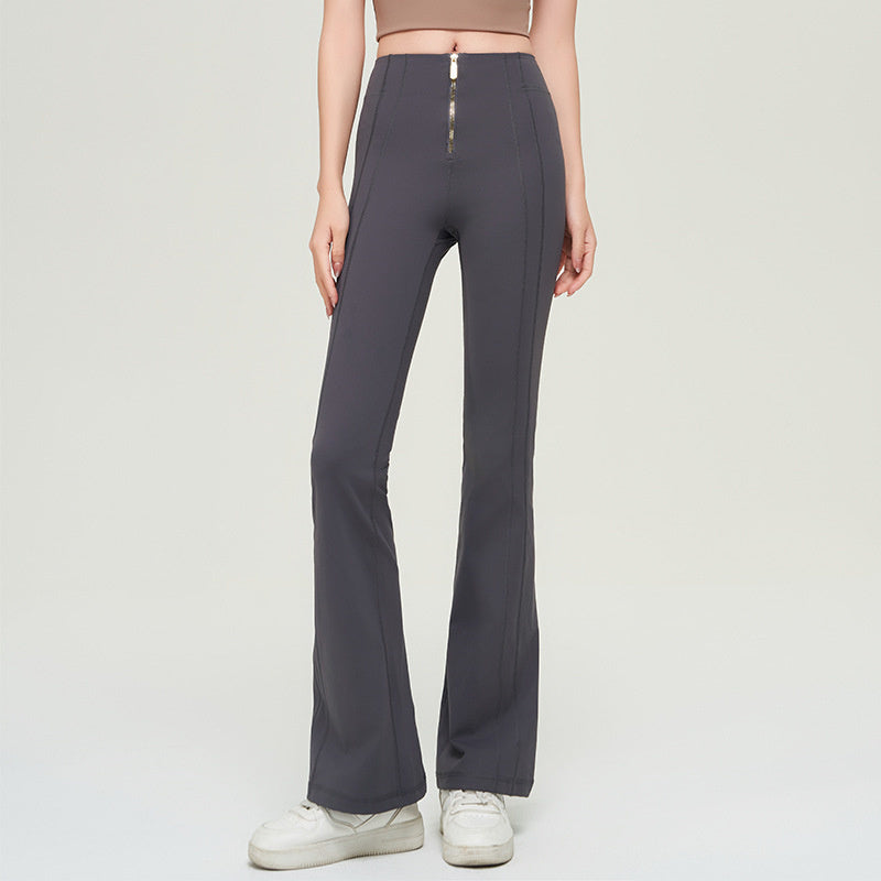 High Waist Zipper Bell-bottom Trouser. Slimming Butt Lifting Flared Leggings Sports Gym.