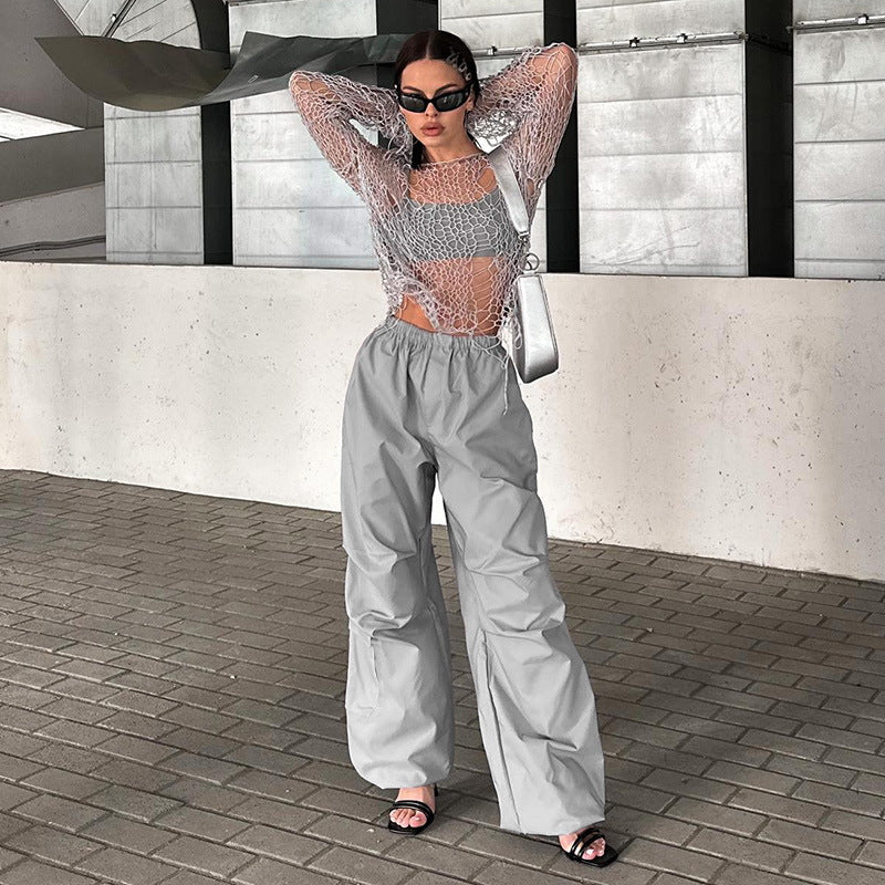 Solid Color Slim-fit Multi-pocket Cargo Pants for Women