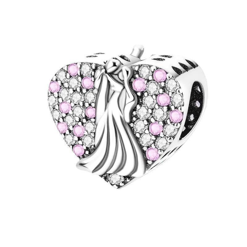 S925 Silver Plated Heart Bead Charm Bracelet Necklace