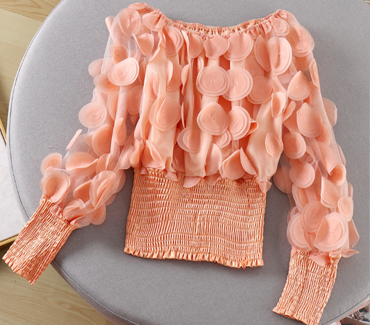 Off-Shoulder Waist-Tied Blouse with Puff Sleeves