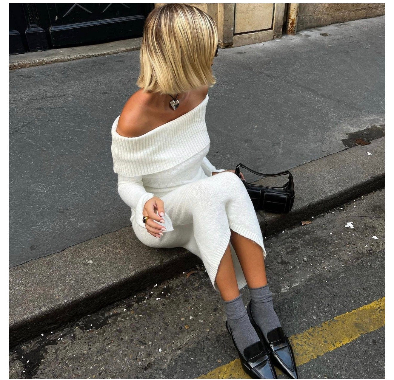 Off-Shoulder Knitted Dress for Women