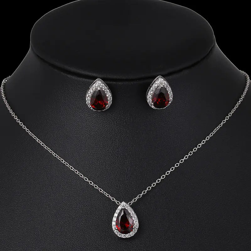 New Water Drop Zirconia Earrings Necklace Set