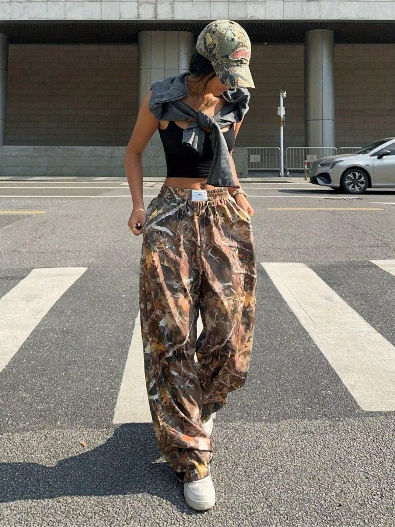 Slimming Casual Pants. Hip Hop Retro Street Multi-pocket Camouflage Cargo Pants, Y2k Grunge Baggy Trousers