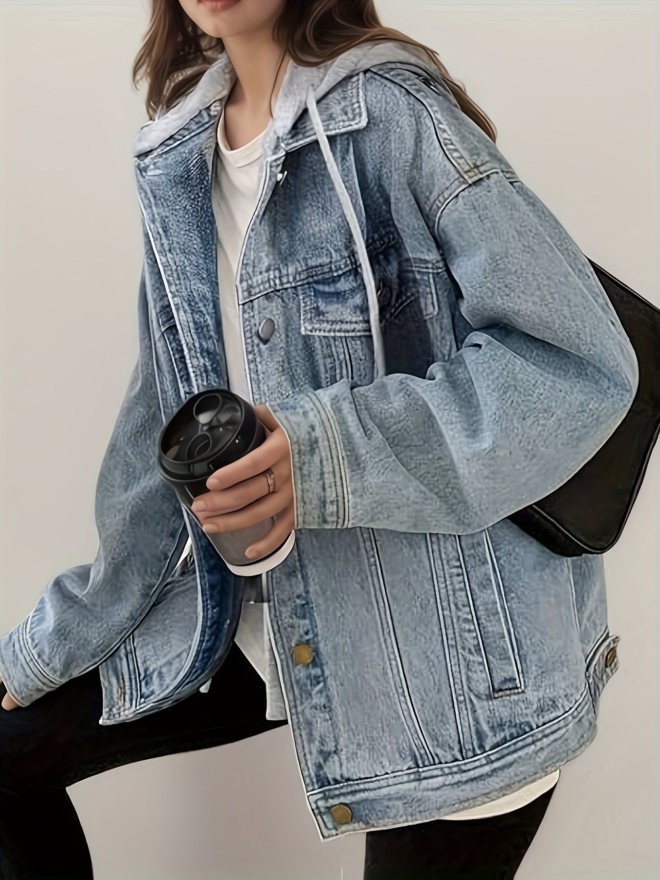 Women's Hooded Denim Jacket. Oversized Retro Elastic And Loose coat, Comfortable And Lightweight