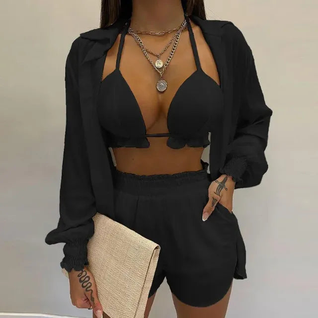 Summer Women's Sexy Three-Piece Beach Outfit