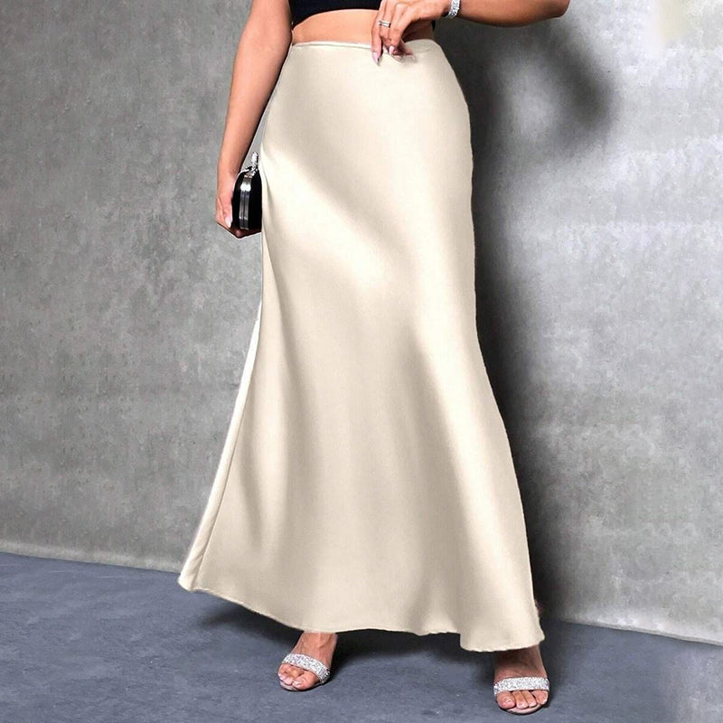 Women's Elegant Satin High Waist Skirt. Flared Midi Cocktail Party Wedding Long Skirt