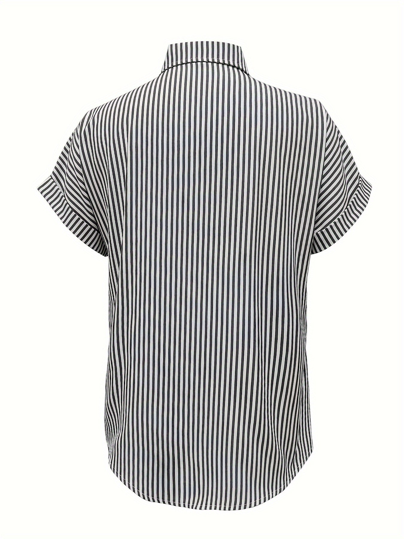 Vertical Striped Button Front Shirt, Stylish Short Sleeve Shirt For Spring & Summer, Women's Clothing