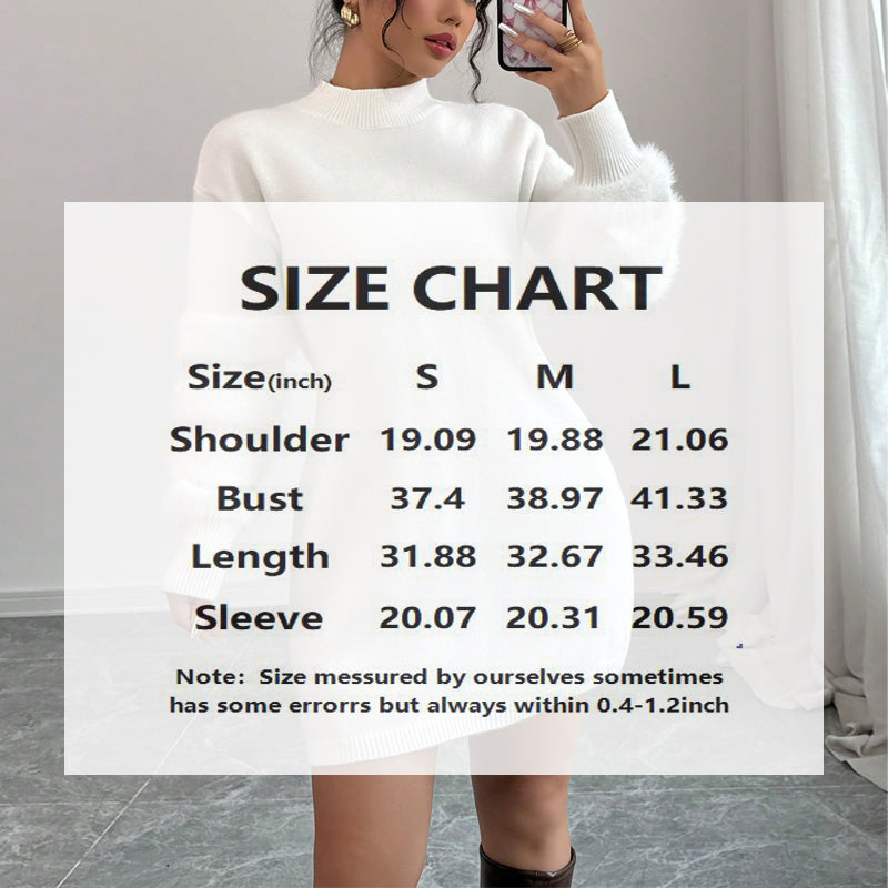 Women's Plush Long Sleeve Mini Dress, Solid Color A-Line Fitted Dress, With Faux Fur Trim For Winter Parties