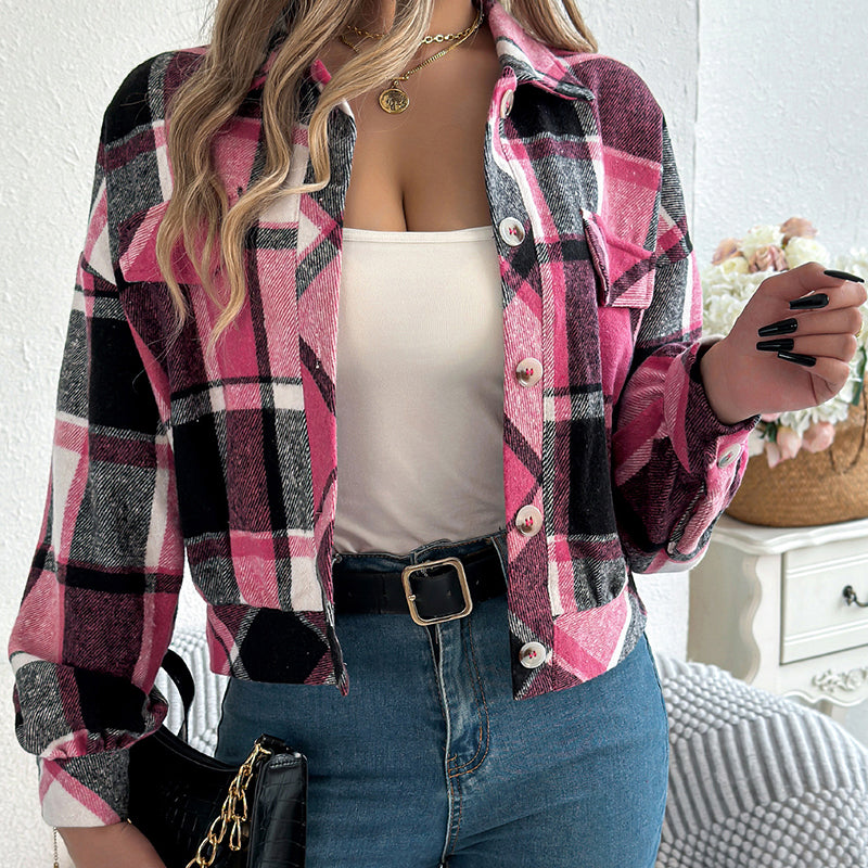 Womens Button Down Shirts. Long Sleeve Plaid Jackets, Business Casual Blouse Top