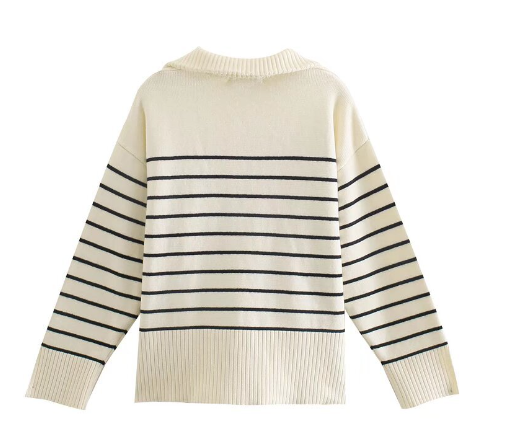 Women's Autumn Long-Sleeved Striped Sweater Coat