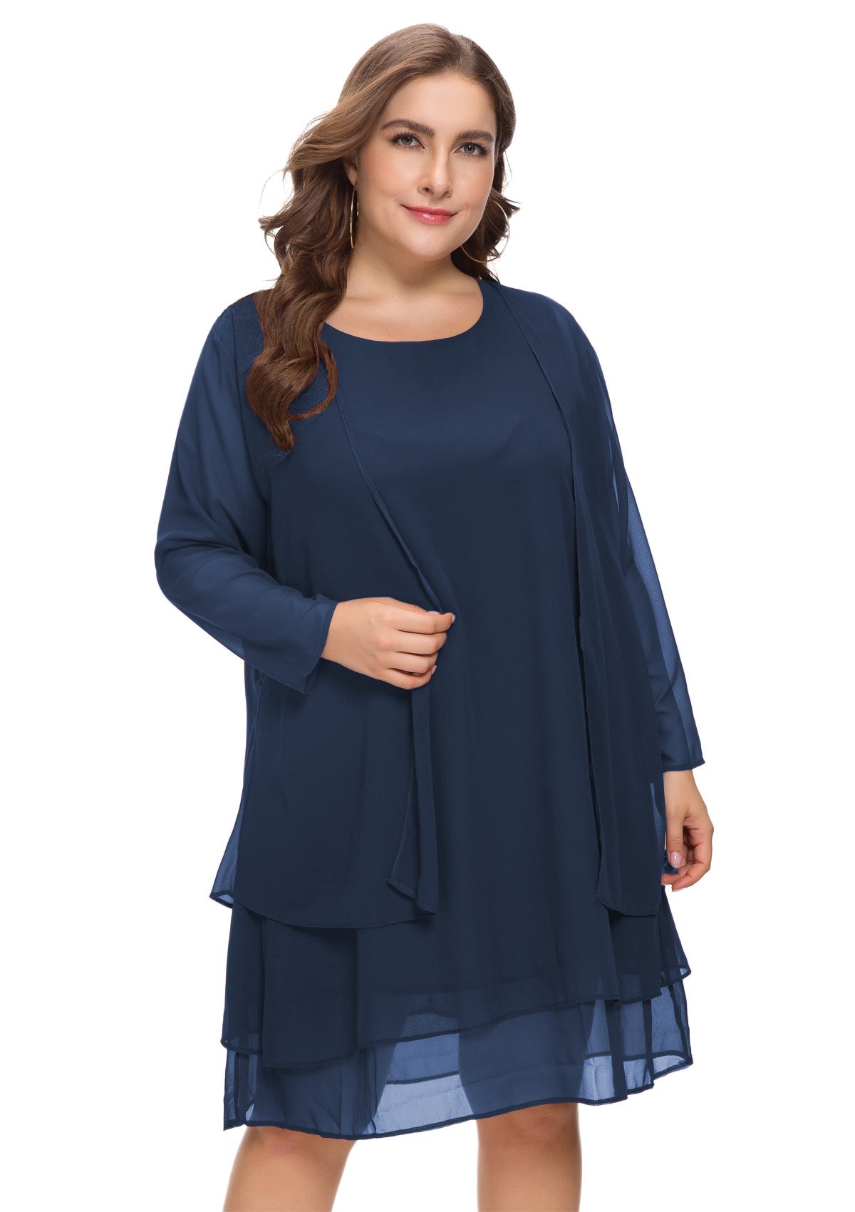 Plus Size Women's Chiffon Long-sleeved 2-piece Dress