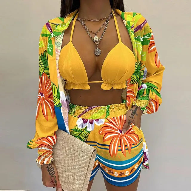 Summer Women's Sexy Three-Piece Beach Outfit