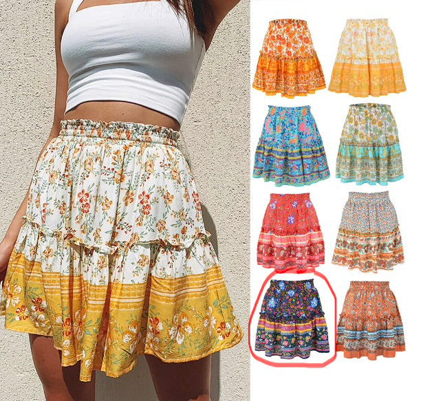 Floral Ruffled Hem Short Skirt with Patchwork Design