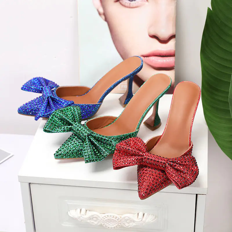 Fashionable High Heels with Bow and Rhinestones for Women