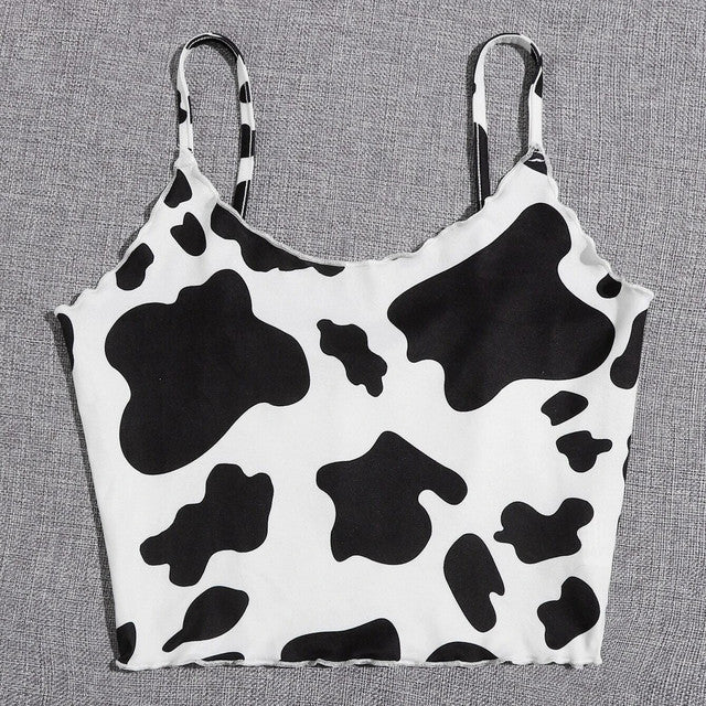 Y2K Cool Women's Milk Cow Print Sleeveless Tank Top