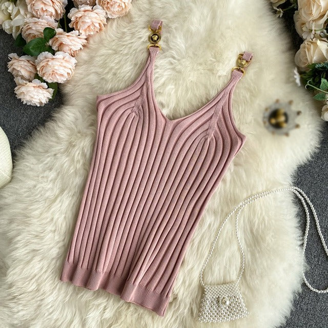 V-neck Summer Off-Shoulder Solid Color Women's Tank Top