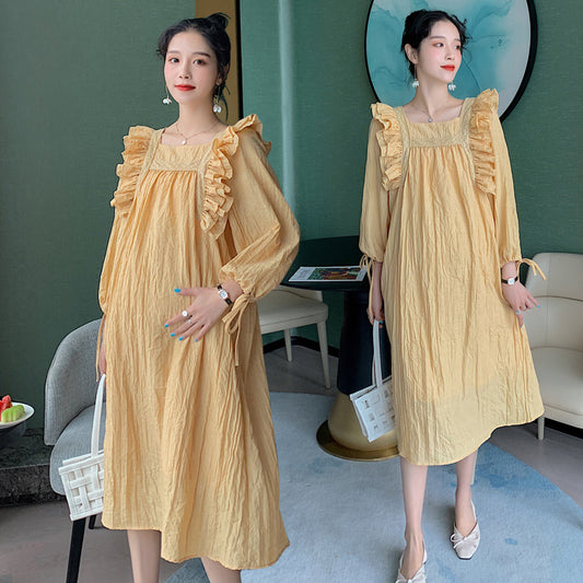 Fashionable Summer Maternity Dress with Square Neckline