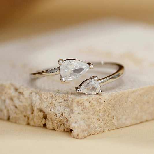 Silver Water Drop Zircon Opening Light Luxury Neutral Ring