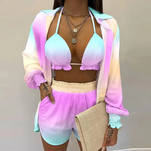 Summer Women's Sexy Three-Piece Beach Outfit