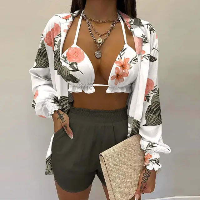 Summer Women's Sexy Three-Piece Beach Outfit