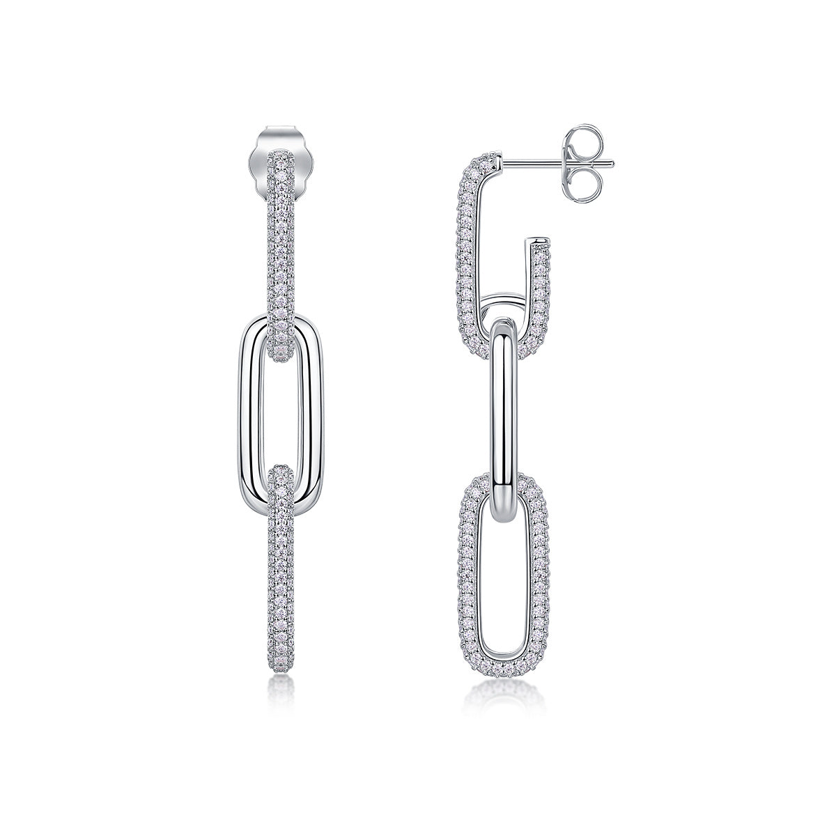 Chain Luxury Fashion Diamond Earrings. Stud Set With Mosan Diamond Silver Ornaments