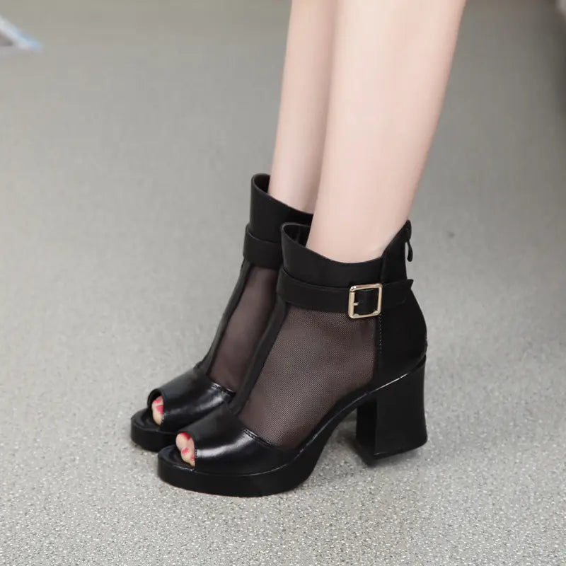 Genuine Leather Women's High Heels with Waterproof Design