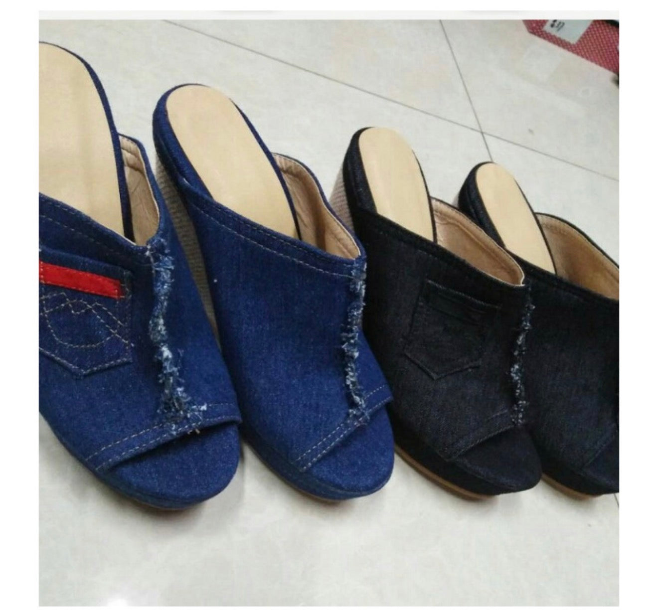 Summer Women's Denim Sandals with Mid Heels