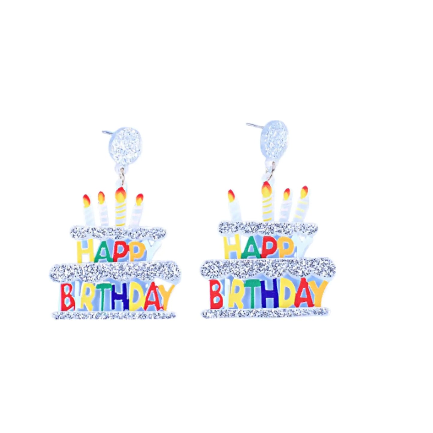 Glitter Colorful Acrylic HAPPY BIRTHDAY Letter Dangle Drop Earrings. Resin Earrings for Celebration Birthday Holiday Party Jewelry Gifts