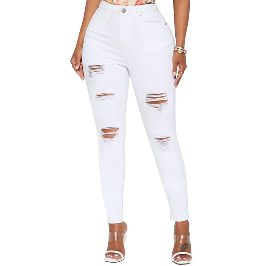 High Waisted Ripped Skinny Jeans for Women. Slim Fit Stretchy Distressed Y2K Destroyed Ankle Denim Pants