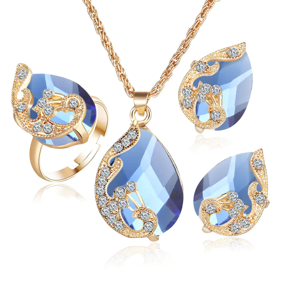 Rose Gold Wedding Earrings and Necklace Set
