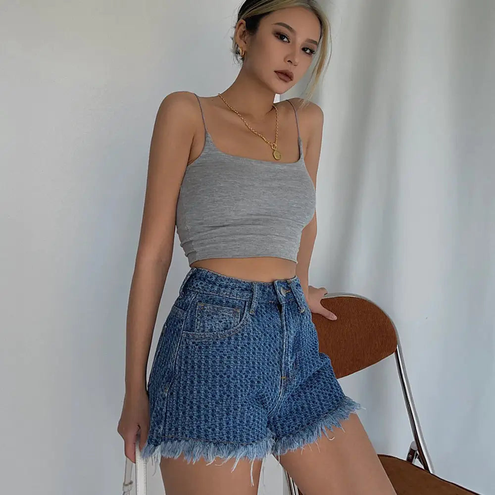 High-Waisted Skinny Frayed Hot Pants for Women
