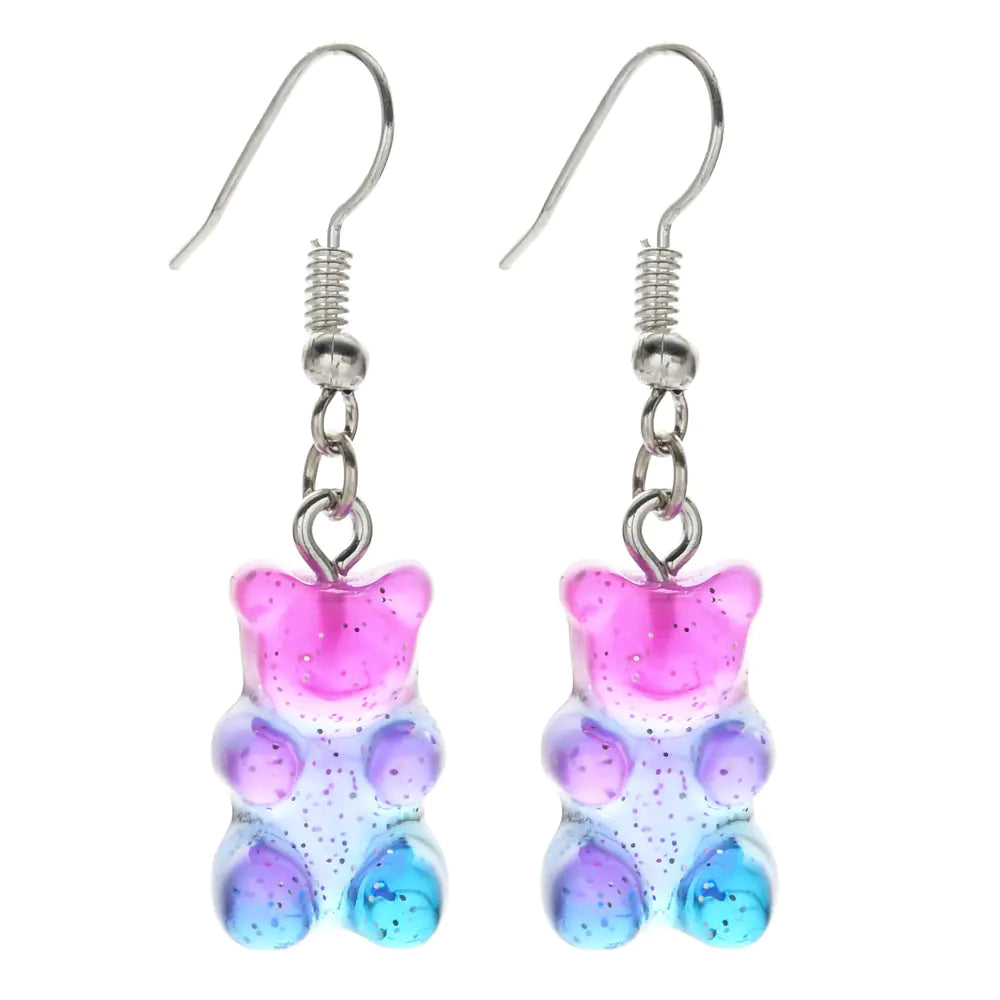 Colorful Resin Cartoon Bear Earrings for Women