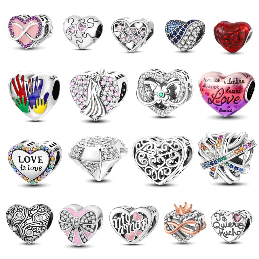 S925 Silver Plated Heart Bead Charm Bracelet Necklace