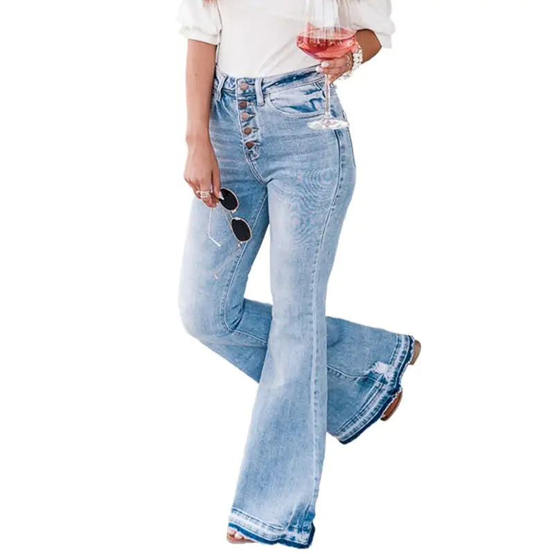 Autumn High Waist Denim Bell-Bottom Pants for Women