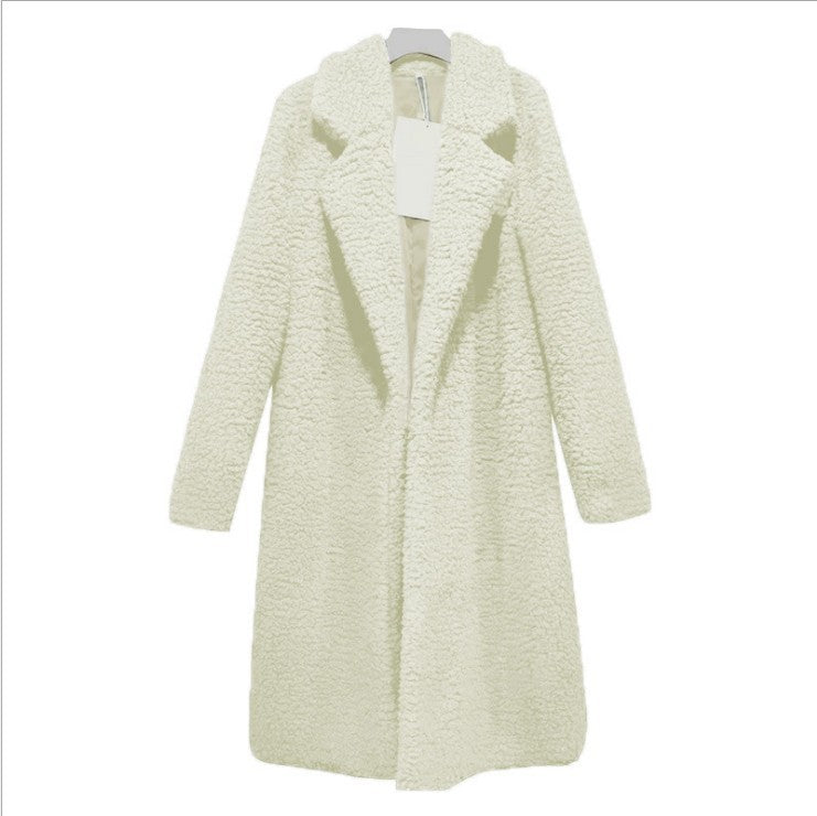 Women's Long Lamb Fleece Coat with Lapel Cardigan