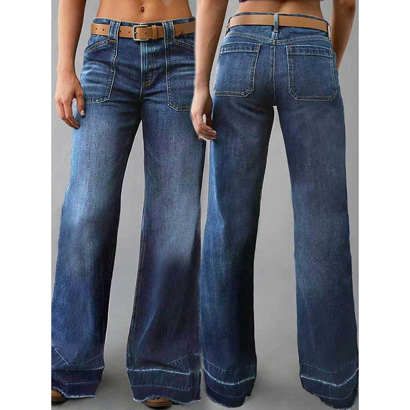 Wide Leg Straight Leg Jeans For Women. High Waisted Loose Denim Pants, No Belt