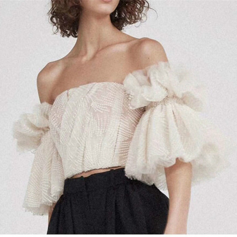 Summer Off Shoulder Mesh Sleeve Women's Blouse