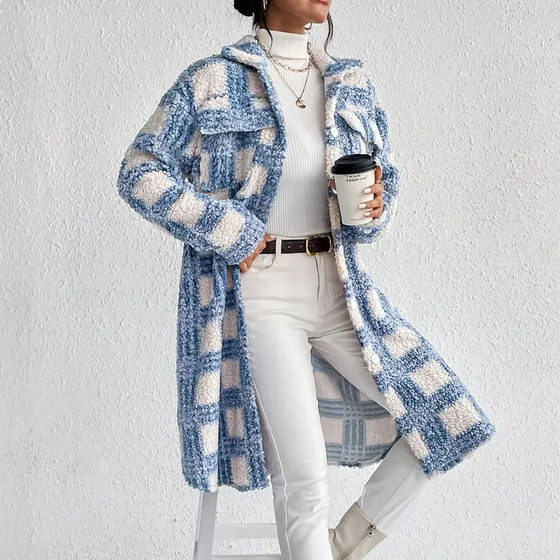 Women's Lightweight Plaid Jacket, Button Down Fleece Sweater, Long Sleeve Fall Outerwear Coat