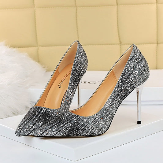 Shiny Large Stiletto Gradient Sequin Pointed Toe High Heels