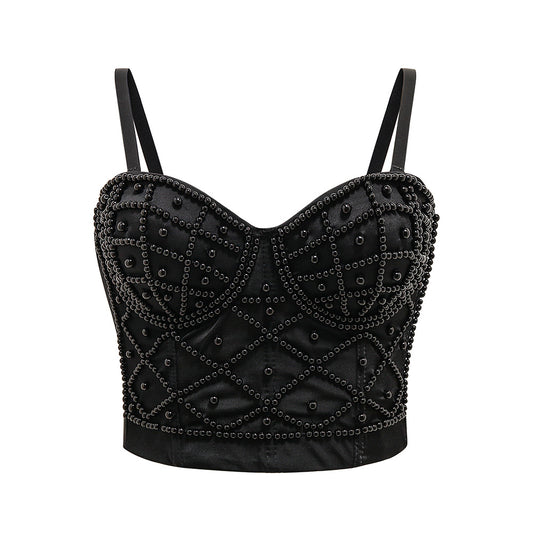 Sleeveless Sexy Women's Tank Top with Padding and Beads