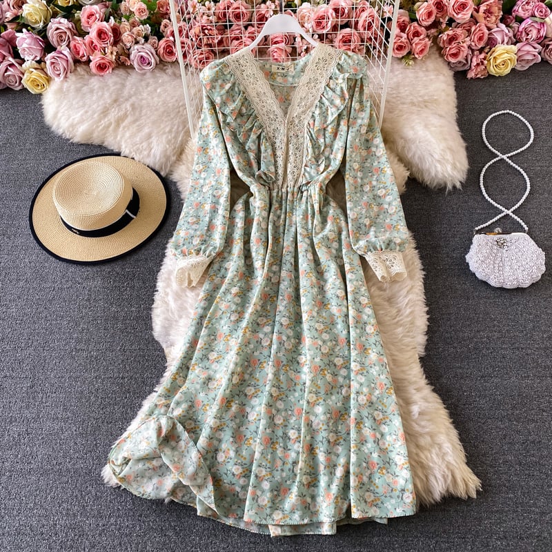 Puff Sleeve Ruffled Long Skirt