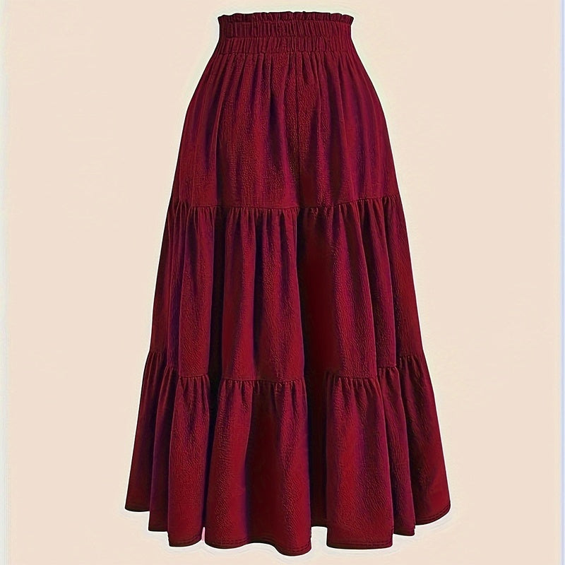 Women's Solid Color High-Waist. Knot Detail Flowy Pleated Midi Skirt - Elegant A-Line Skirt For Spring Summer