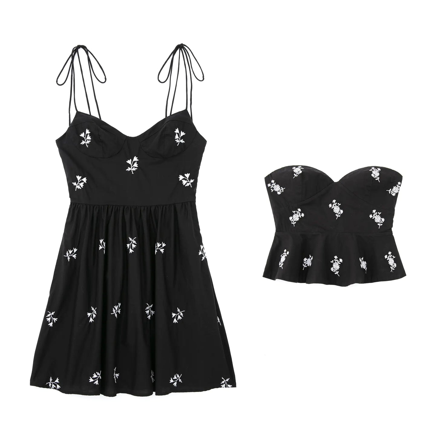 Embroidered Floral Chiffon Top and Slip Skirt Set