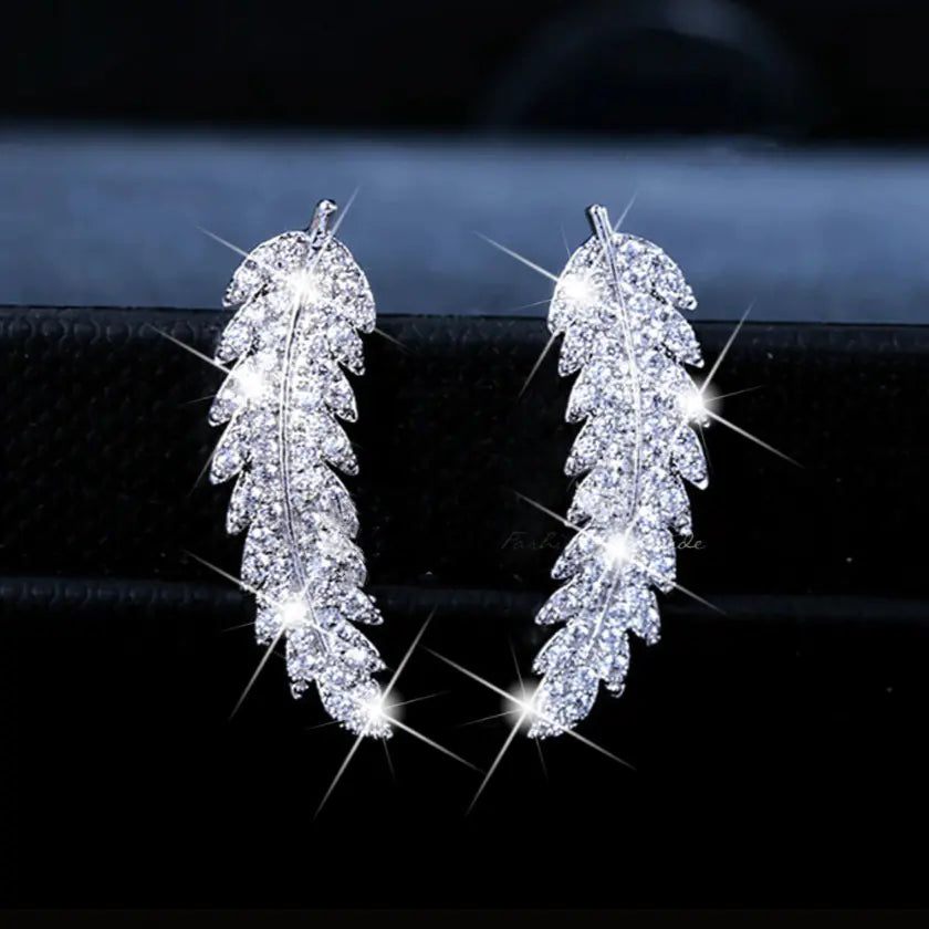 Fashionable Leaf Earrings with Zirconia for Women