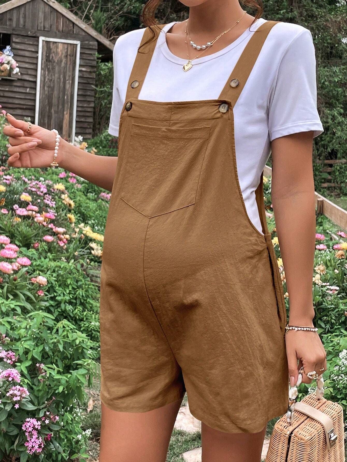 Maternity Adjustable Waist Comfy Suspender Shorts