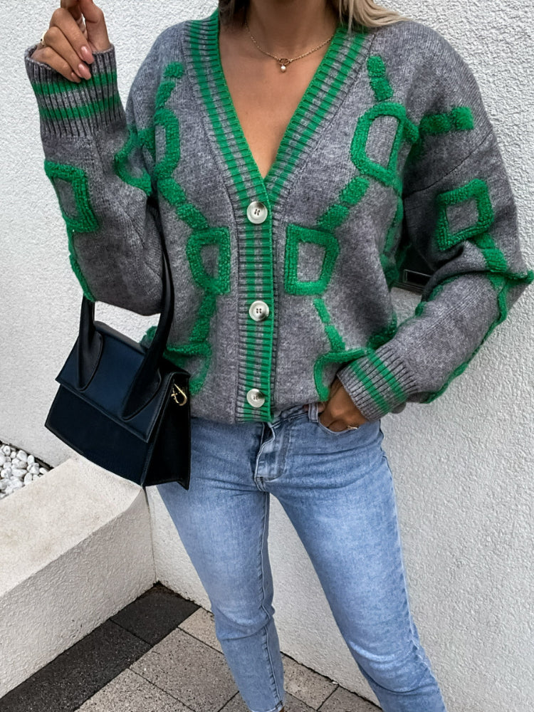 Women's Letter Printed V-Neck Cardigan Sweater
