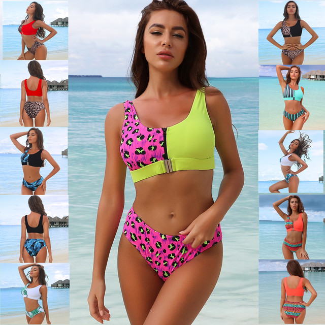 Women's Two-Piece Swimsuit with Zippered Top