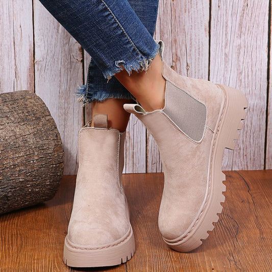 Women Solid Color Chunky Ankle Boots. Autumn Winter Platform Shoes