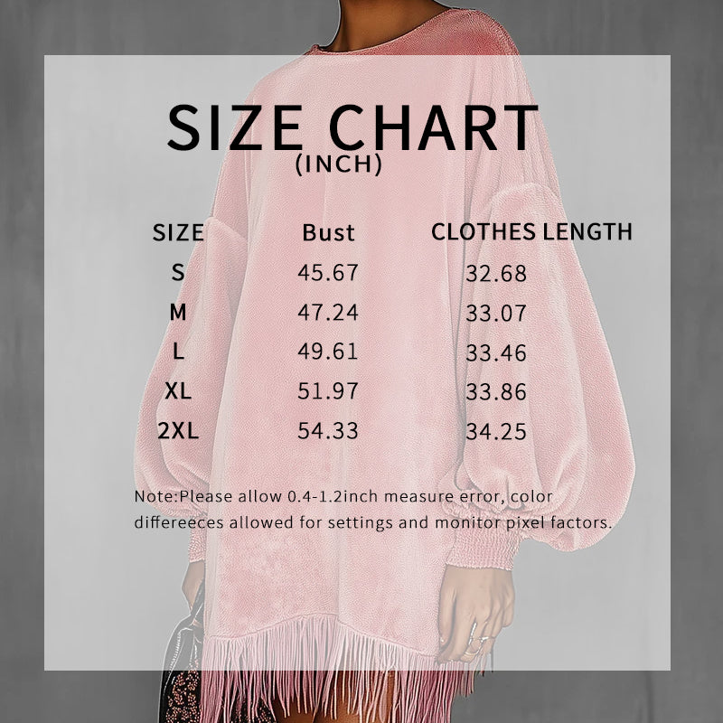 Women's Fringe Hem Mini Dress, Drop Shoulder Long Sleeve Casual Short Dress
