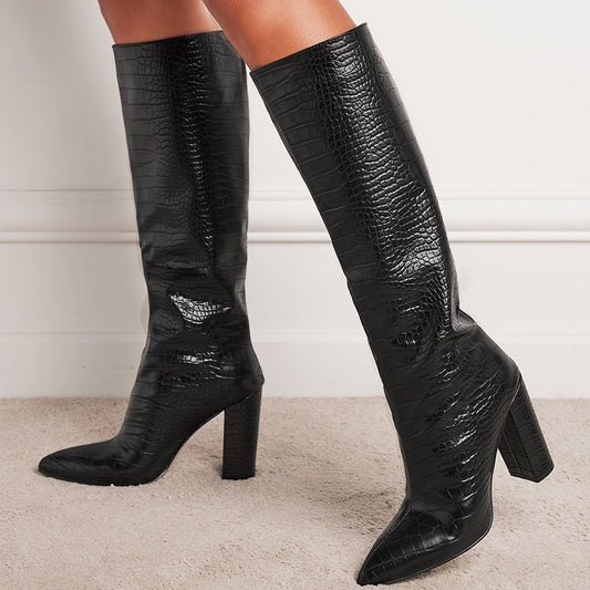 Ladies Fashion Pointed Toe Block Heel Boots